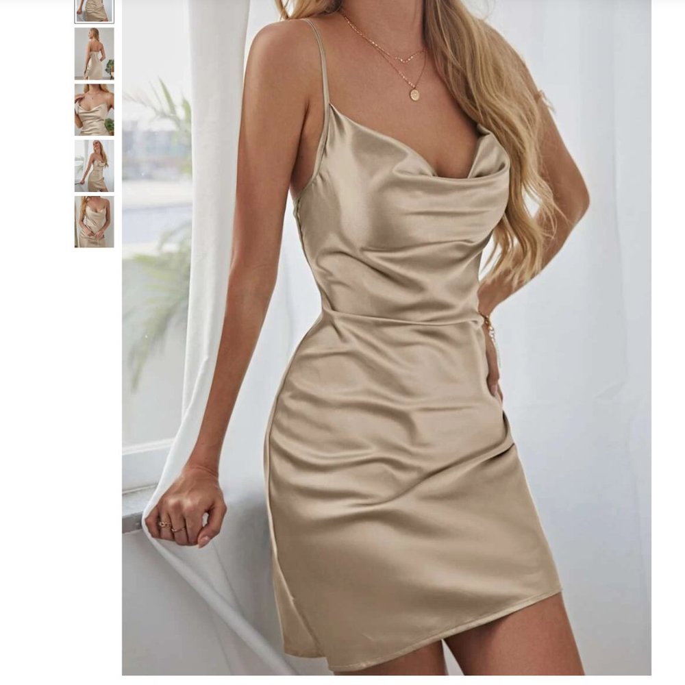 Champagne Gold Satin Mini Dress